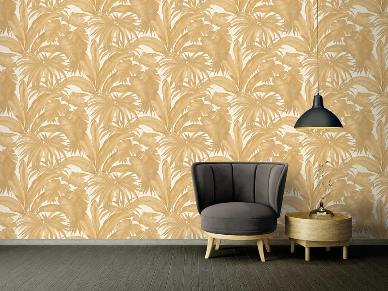 Versace Giungla Palm Leaves Wallpaper - Gold/Cream