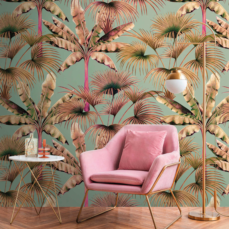 Miami Trees - Hybrid Wallpaper Mural - Blue Pink