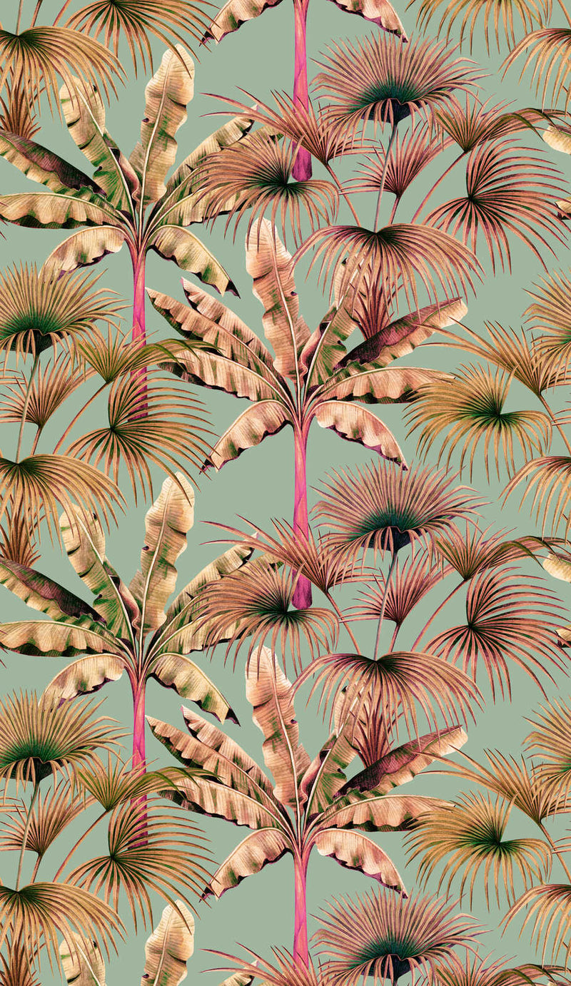 Miami Trees - Hybrid Wallpaper Mural - Blue Pink