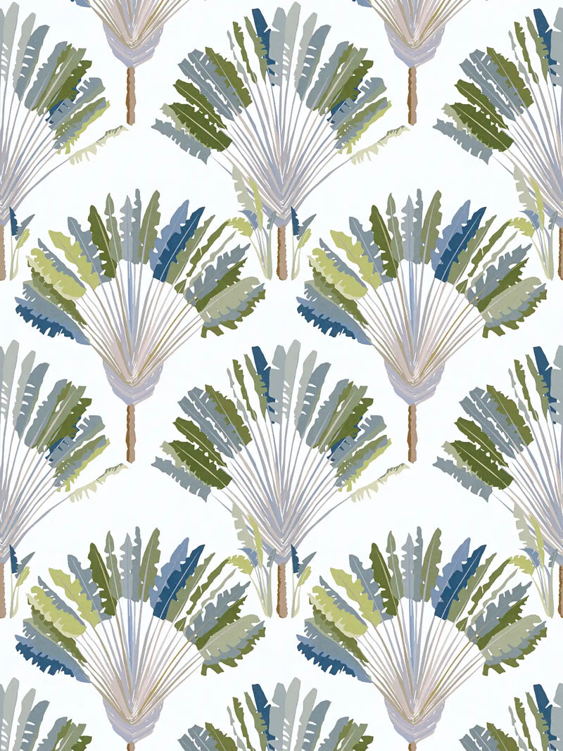 Watercolour Fan Trees Wallpaper (Jungle Chic Collection) - White/Green