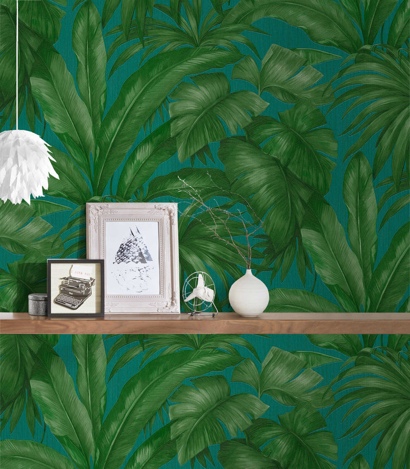 Versace Giungla Palm Leaves Wallpaper - Green/Teal