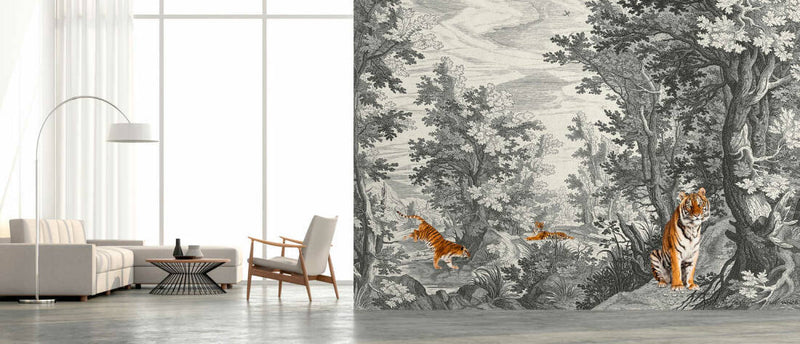 Fancy Forest Tigers - Custom Sized Wallpaper Mural (per m2)