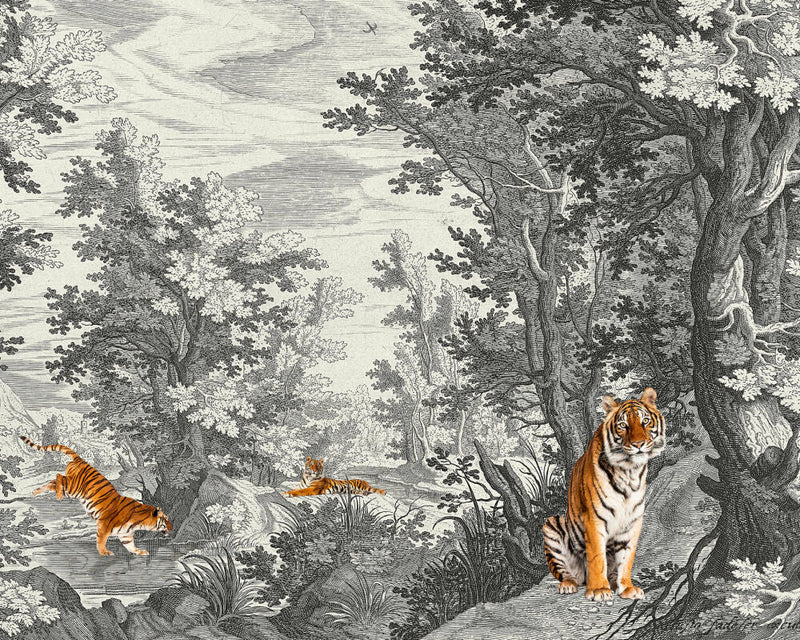 Fancy Forest Tigers - Custom Sized Wallpaper Mural (per m2)