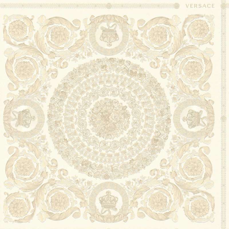 Versace Crown Moulding Wallpaper - Beige/Silver/Creme