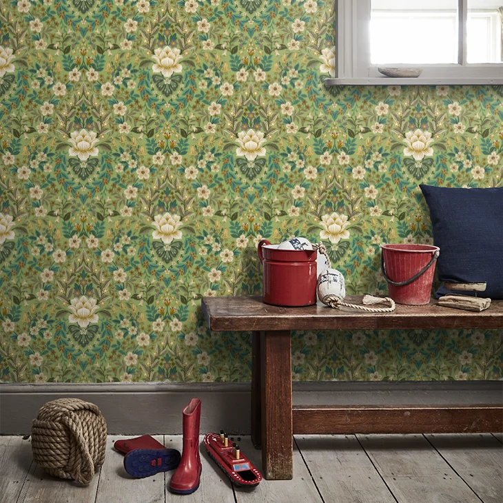 Wildflower Damask Wallpaper - Green