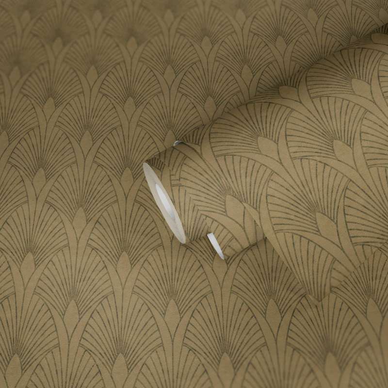 Art deco baroque fans wallpaper - Beige/Gold