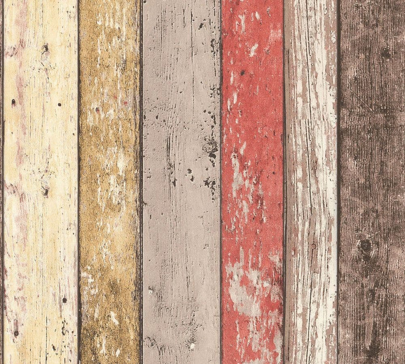 Distressed Wood Wallpaper - Red