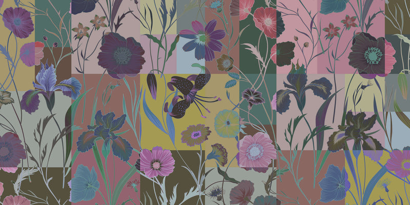 Floral Patchwork - Pink - Custom Sized Wallpaper Mural (per m2)