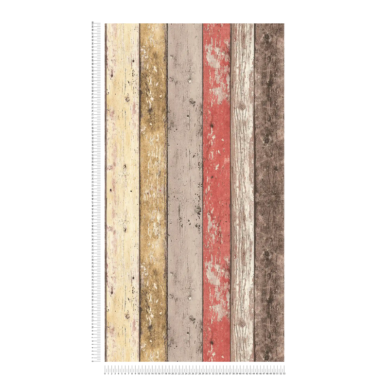 Distressed Wood Wallpaper - Red