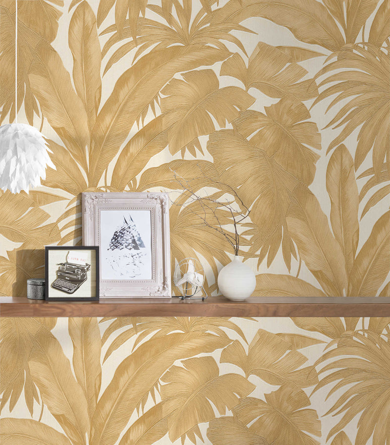 Versace Giungla Palm Leaves Wallpaper - Gold/Cream