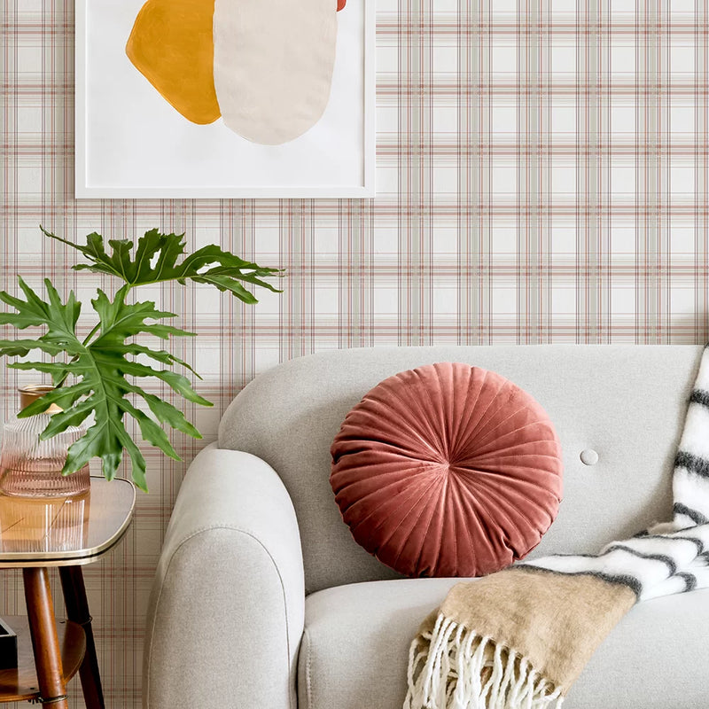 Iona Check Wallpaper - Burnt Orange