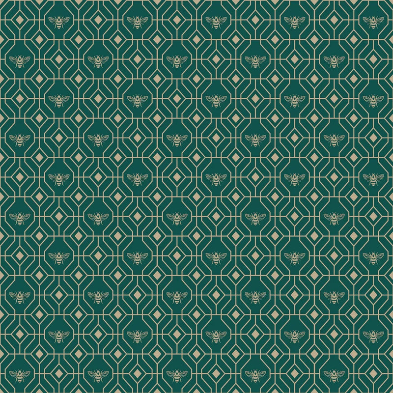 Art Deco Bee Wallpaper - Emerald