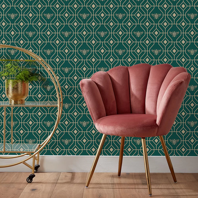 Art Deco Bee Wallpaper - Emerald