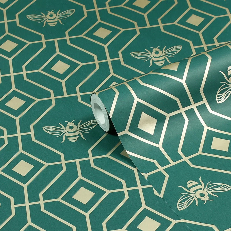 Art Deco Bee Wallpaper - Emerald