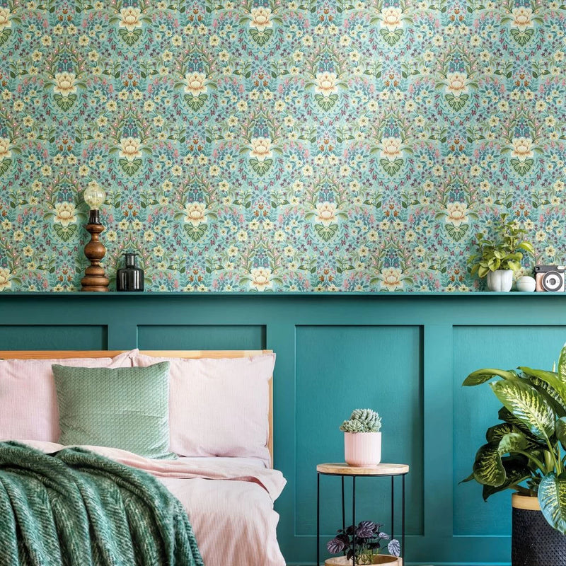 Wildflower Damask Wallpaper - Blue