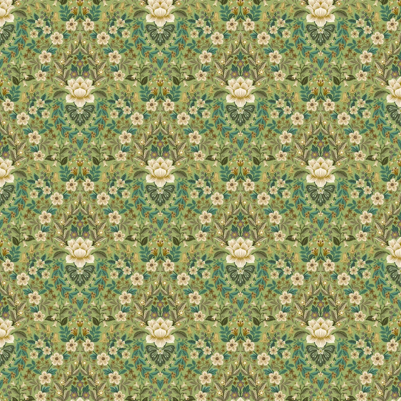 Wildflower Damask Wallpaper - Green