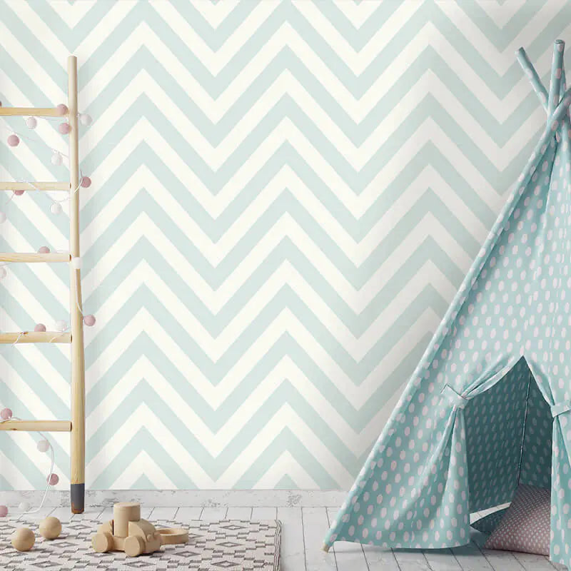 Chevron Wallpaper - Soft Teal/White