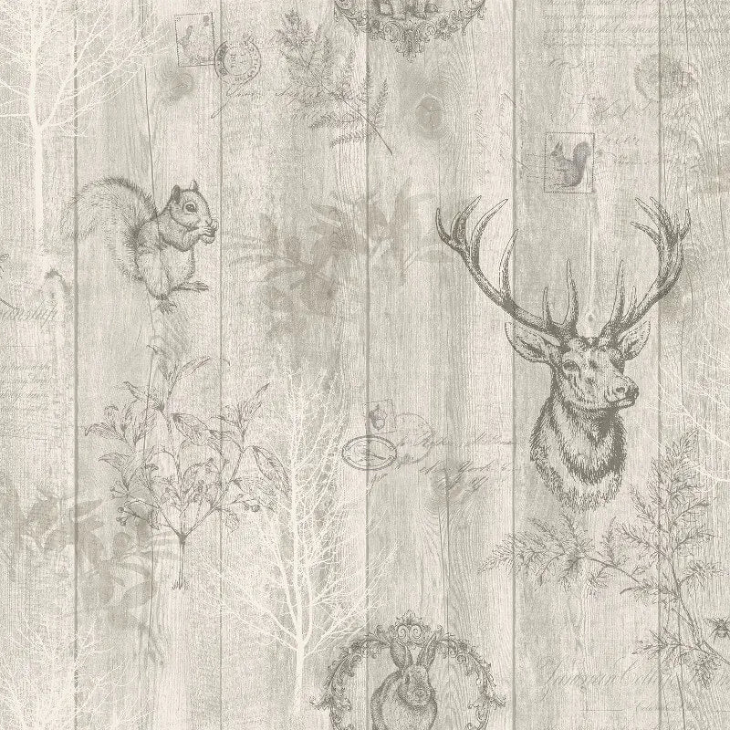 Sample - Stag Wood Panel Wallpaper - Beige/Metallic