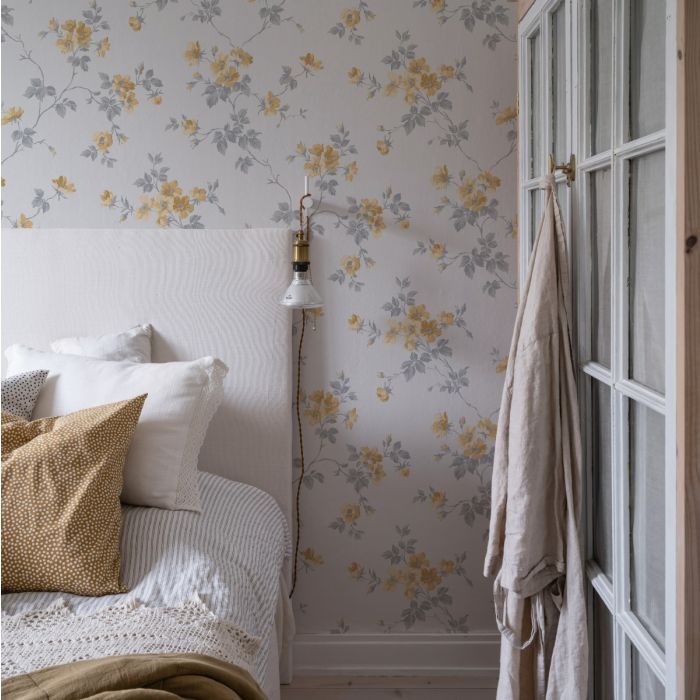 Kristina - Pastel Floral Wallpaper - Yellow