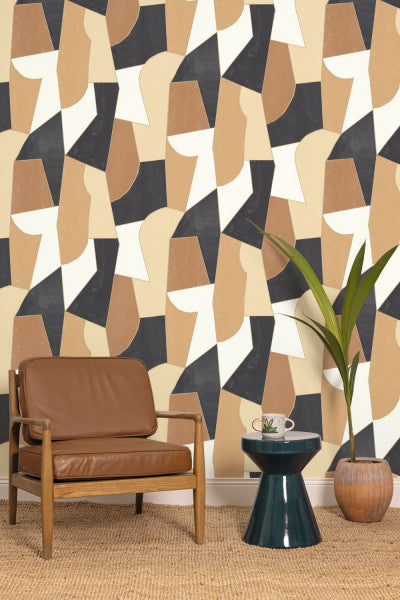 Etoffe Wallpaper - Beige Noir Or