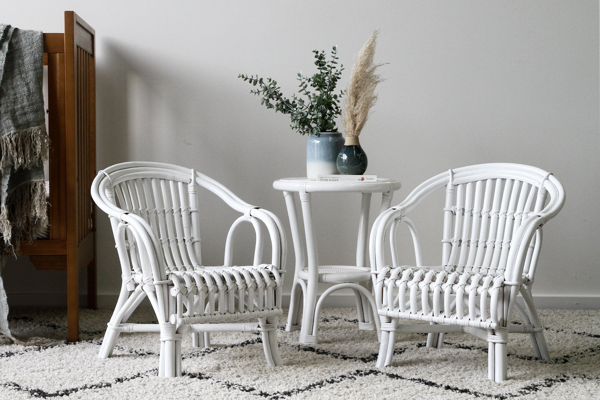 White cheap cane armchairs